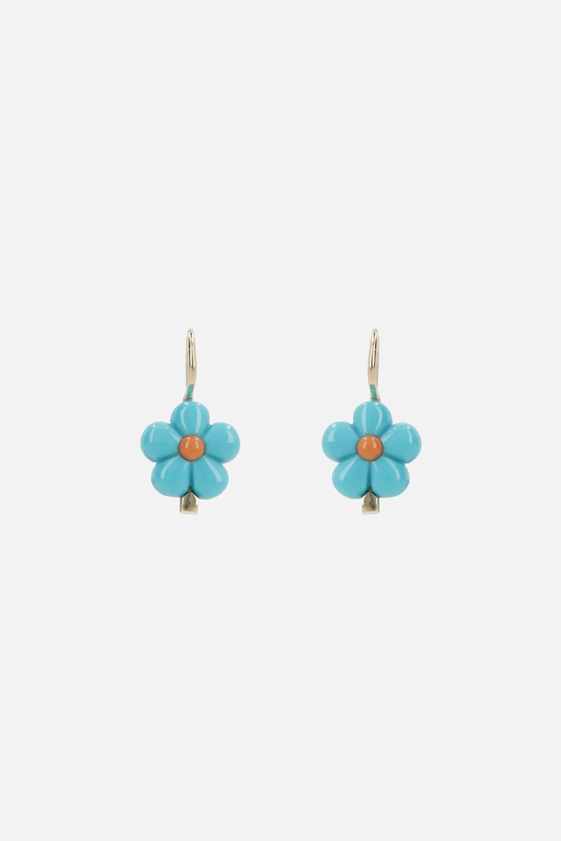 Daisy earrings in yellow gold and coral