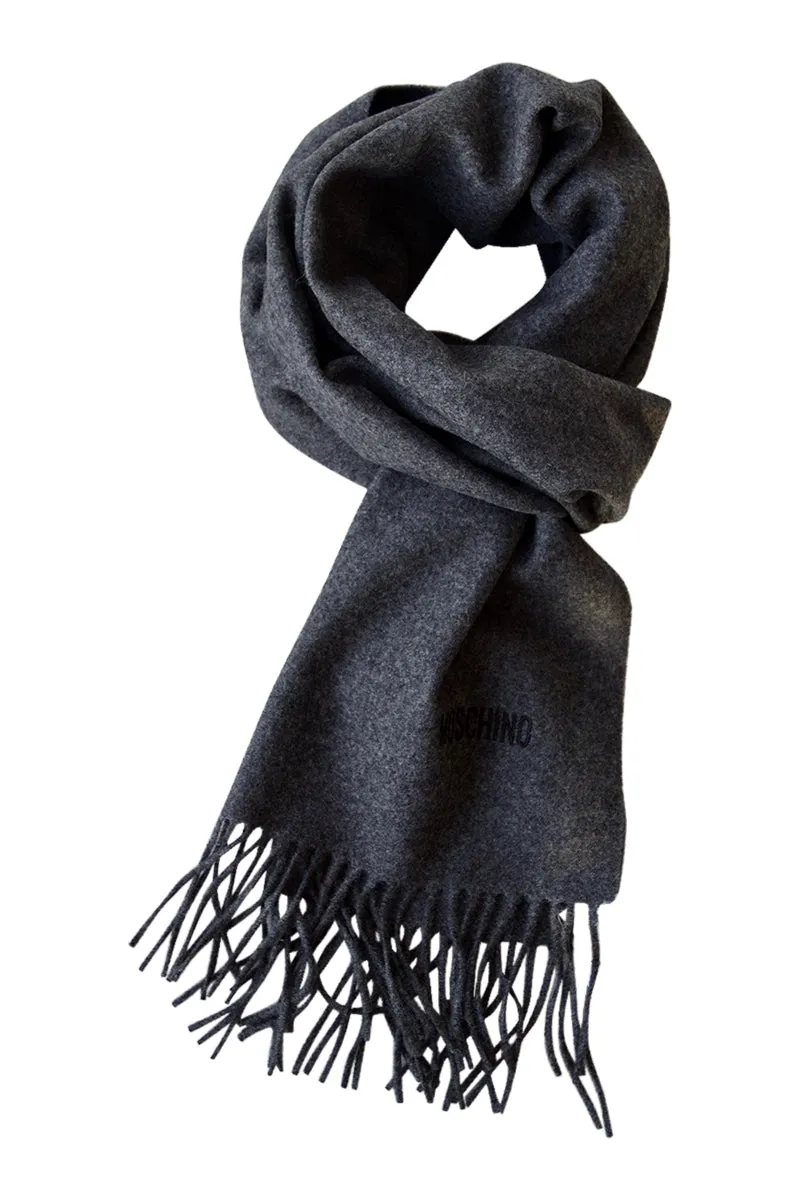 Dark grey merino wool scarf from Moschino