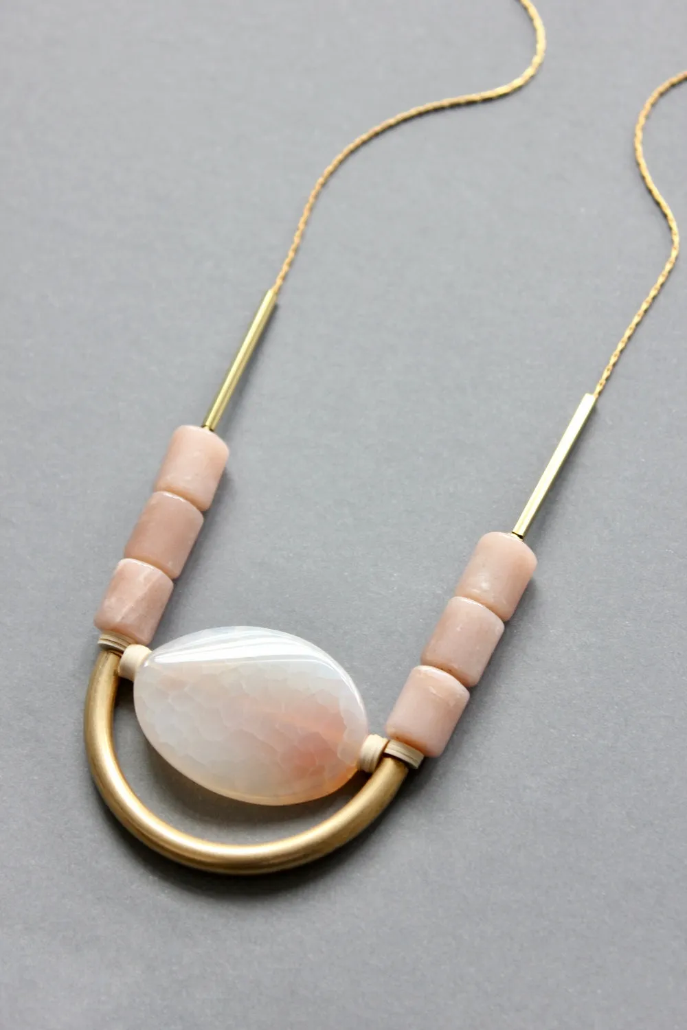 David Aubrey Peach Moonstone Drop Necklace