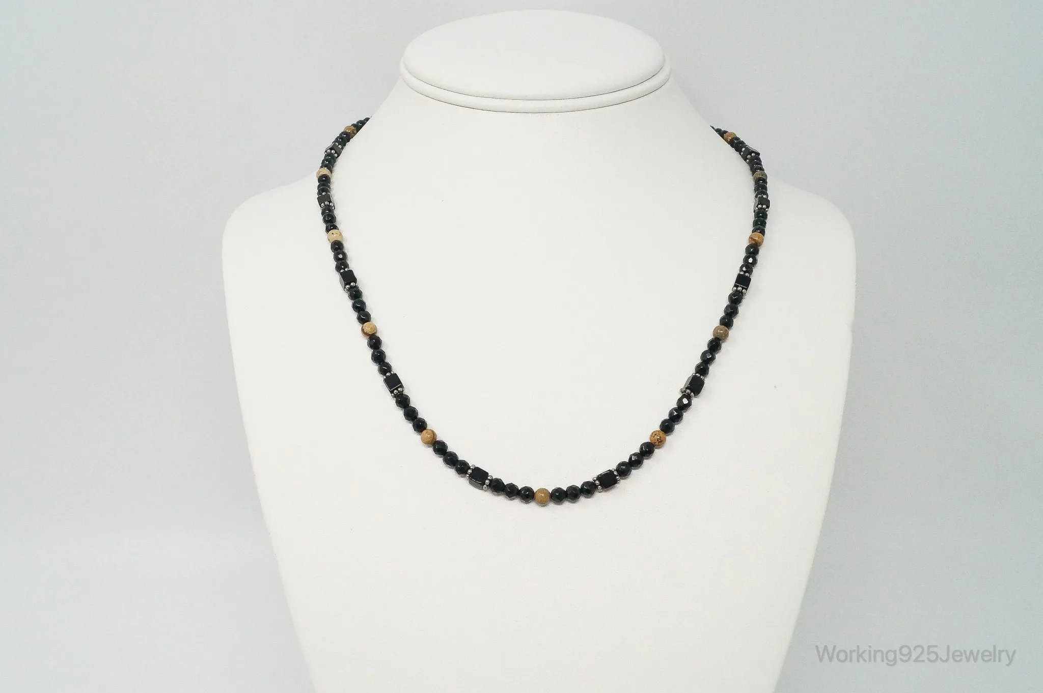 Designer SAJEN Black Onyx Jasper Beads Sterling Silver Necklace