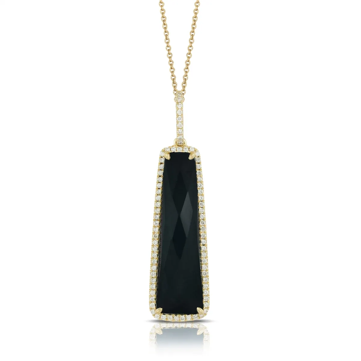 Doves 18K Yellow Gold Black Onyx with Diamond Halo Pendant