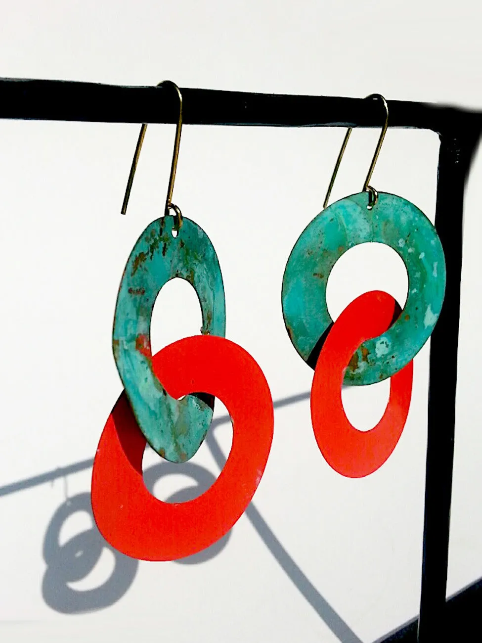 Earrings Double Hoop Patina Coral