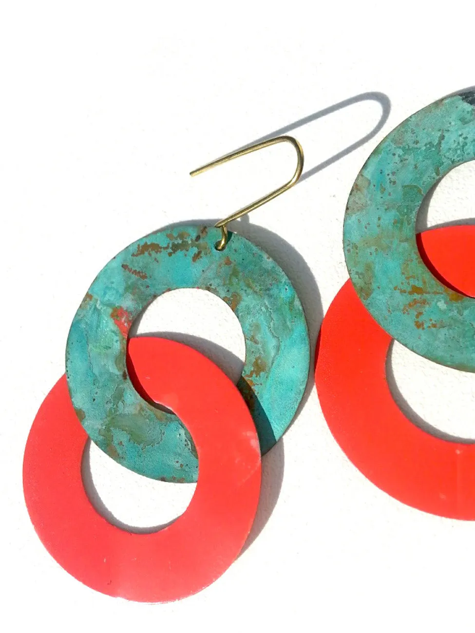 Earrings Double Hoop Patina Coral