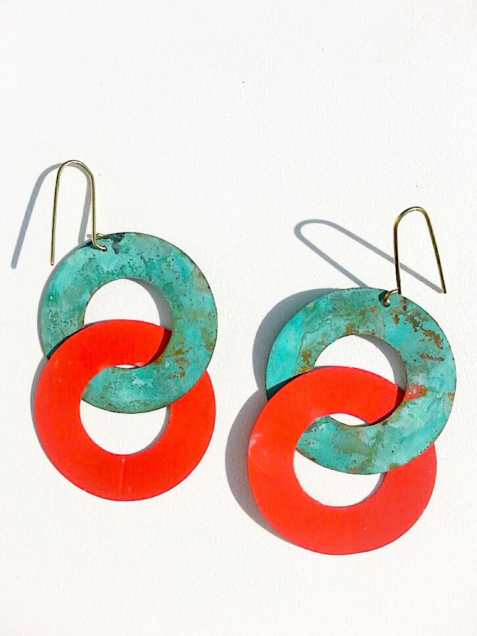 Earrings Double Hoop Patina Coral