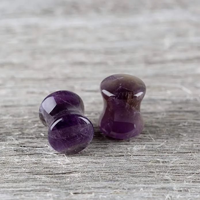 Earth Accessories Crystal/Stone Gauge Earrings - Amethyst Gauges for Ears - Ear Stretching Gauges (Guages or Gages) - Plugs Sold as Pair