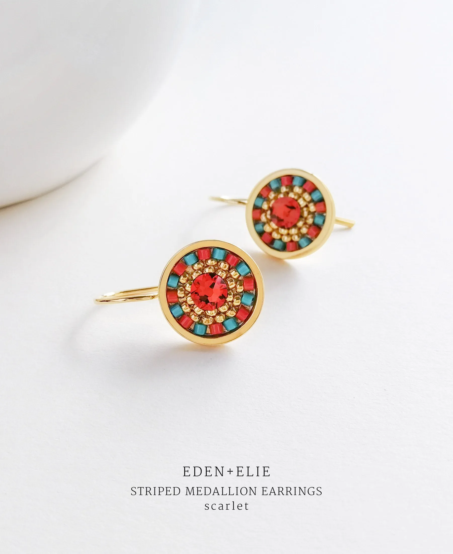 EDEN   ELIE Striped Medallion drop earrings - scarlet