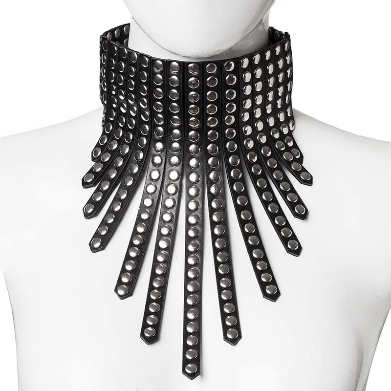 Edgy Studded Vegan Leather Punk Collar Choker Necklace