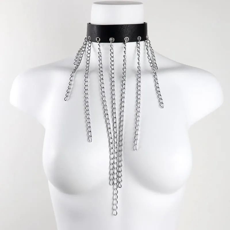 Edgy Studded Vegan Leather Punk Collar Choker Necklace