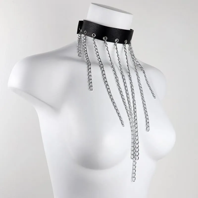 Edgy Studded Vegan Leather Punk Collar Choker Necklace