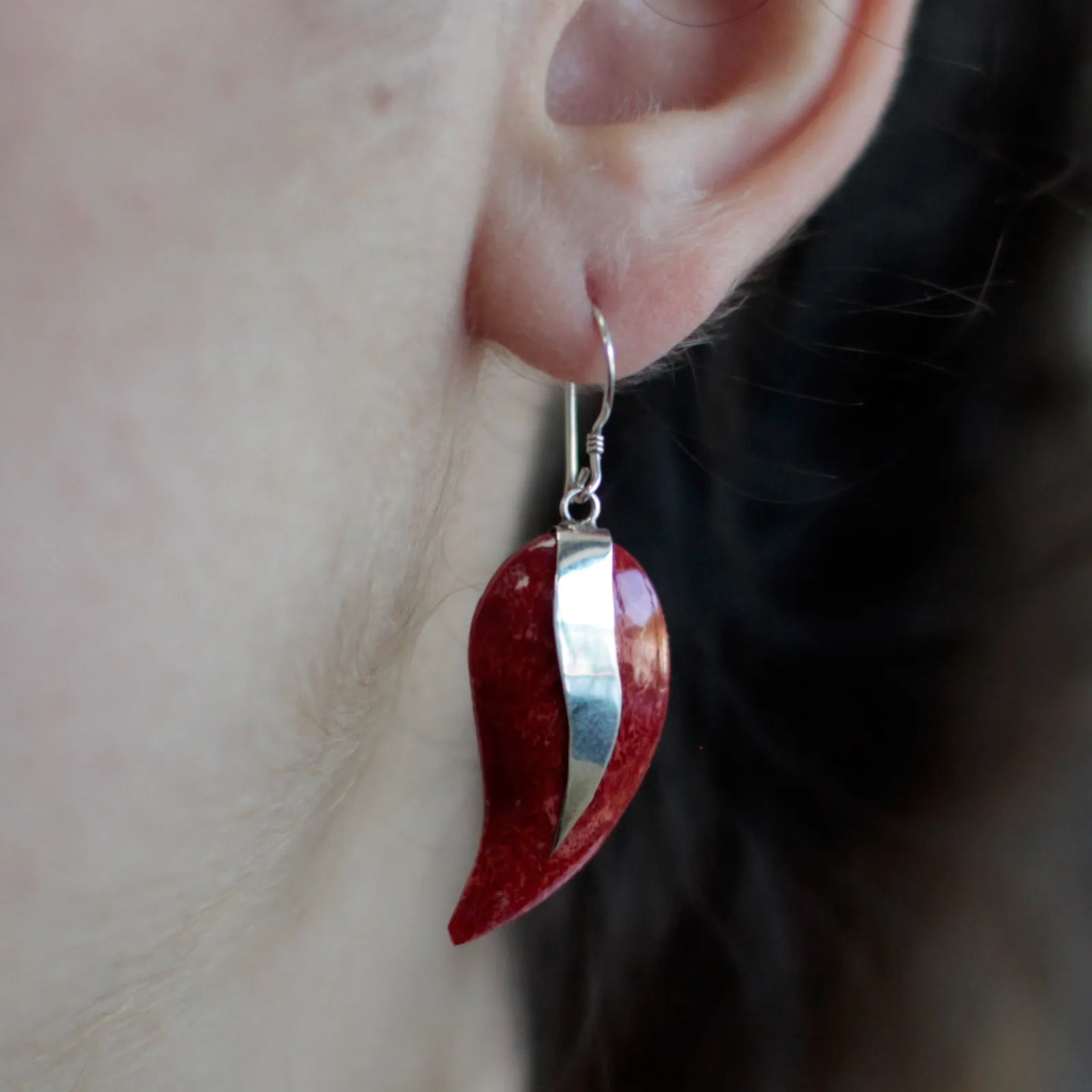 Elegant 925 Silver Mango Coral Earrings - Handcrafted in Bali