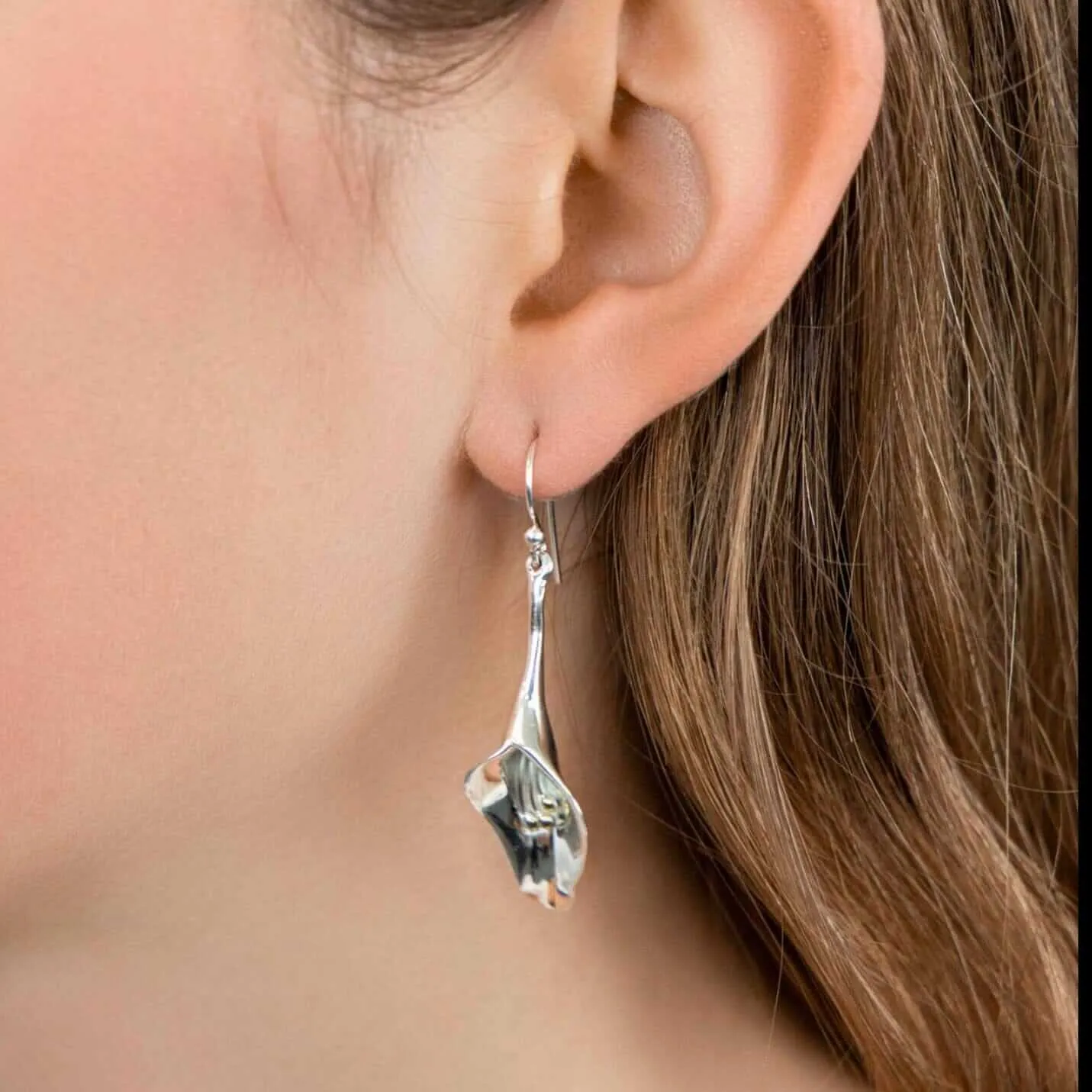 Elegant Calla Lily Sterling Silver Drop Earrings