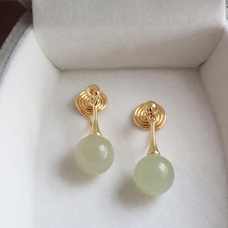 Elegant Natural Hotan Jade Mosquito-Repellent Earrings with Sterling Silver Needle