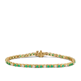 Emerald & Diamond Tennis Bracelet in 9ct Yellow Gold