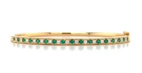 Emerald and Diamond Yellow Gold Bangle Bracelet