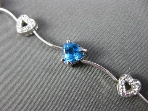 ESTATE LONG 3.80CTW DIAMOND & AAA BLUE TOPAZ 14KT WHITE GOLD HEART BRACELET