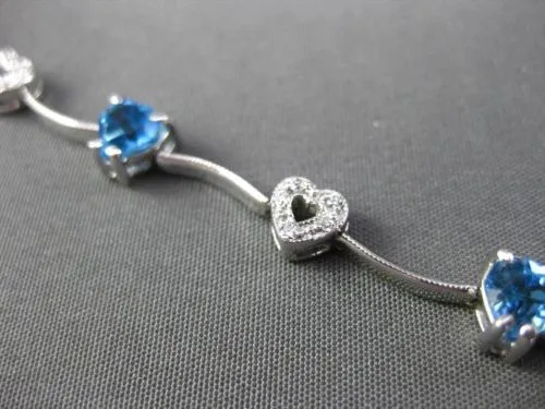 ESTATE LONG 3.80CTW DIAMOND & AAA BLUE TOPAZ 14KT WHITE GOLD HEART BRACELET