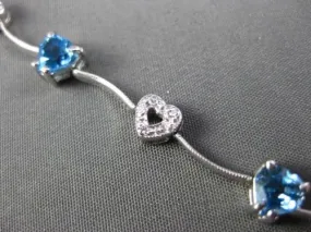 ESTATE LONG 3.80CTW DIAMOND & AAA BLUE TOPAZ 14KT WHITE GOLD HEART BRACELET