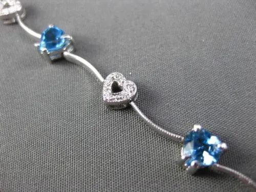 ESTATE LONG 3.80CTW DIAMOND & AAA BLUE TOPAZ 14KT WHITE GOLD HEART BRACELET