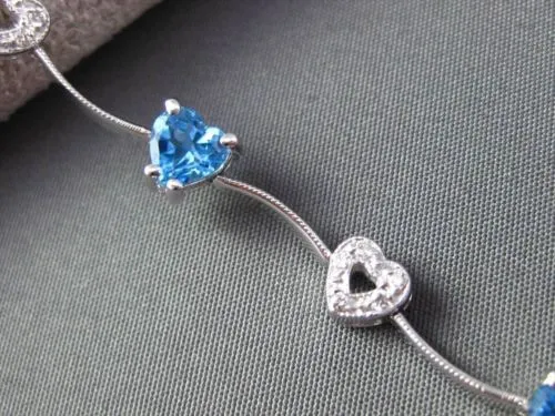 ESTATE LONG 3.80CTW DIAMOND & AAA BLUE TOPAZ 14KT WHITE GOLD HEART BRACELET