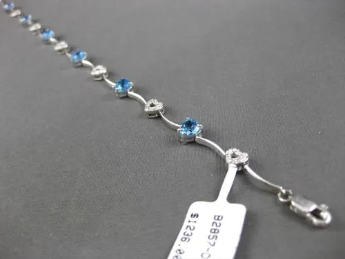 ESTATE LONG 3.80CTW DIAMOND & AAA BLUE TOPAZ 14KT WHITE GOLD HEART BRACELET