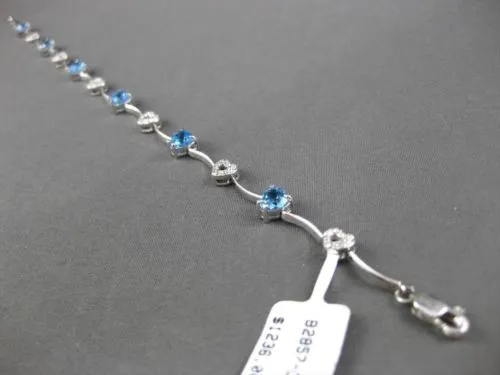 ESTATE LONG 3.80CTW DIAMOND & AAA BLUE TOPAZ 14KT WHITE GOLD HEART BRACELET