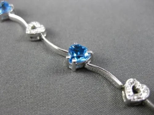 ESTATE LONG 3.80CTW DIAMOND & AAA BLUE TOPAZ 14KT WHITE GOLD HEART BRACELET