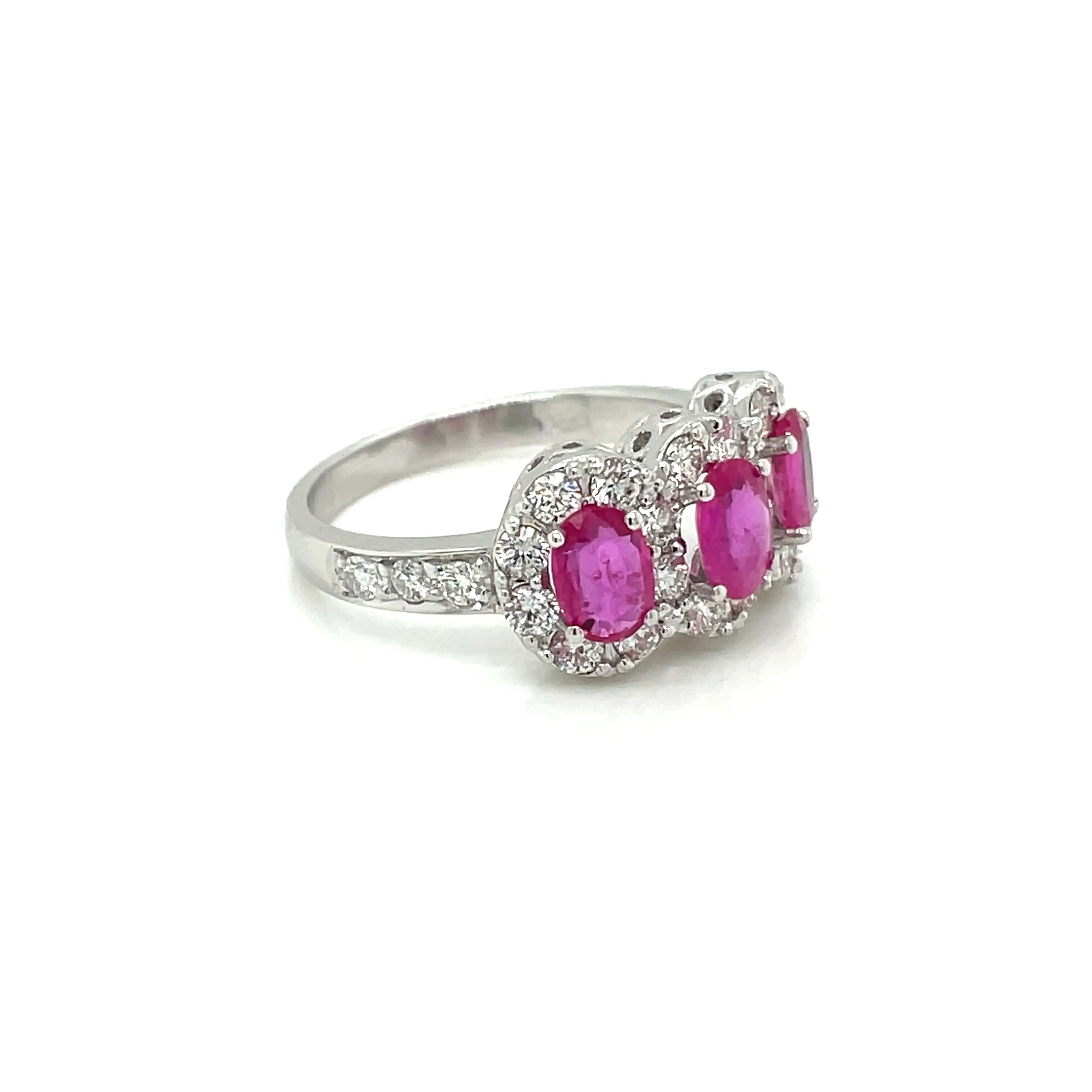 Estate Ruby Diamond Three Stone Engagement Ring