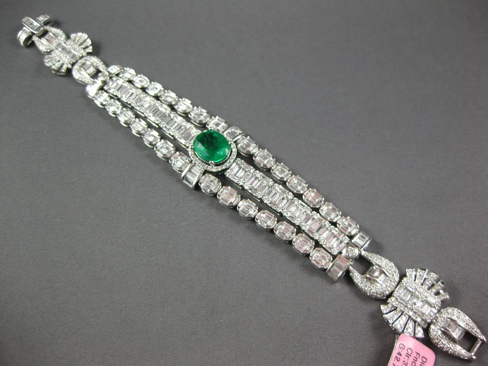 EXTRA LARGE 16.19CT DIAMOND & AAA EMERALD 18K WHITE GOLD OVAL BALLERINA BRACELET