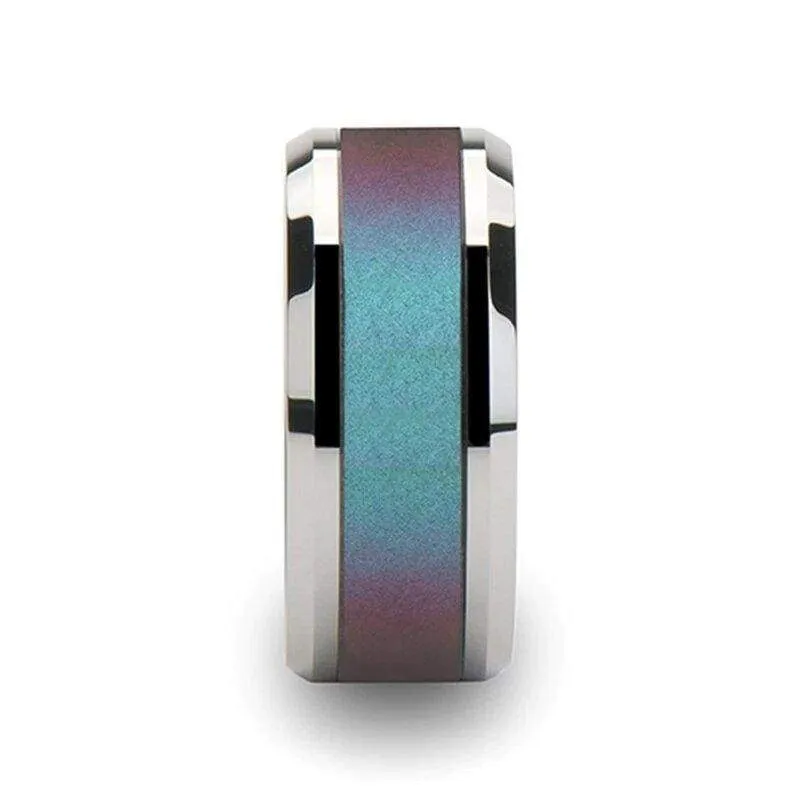 Fabienne Blue & Purple Tungsten Wedding Band Set w/ Color Changing Inlay 4mm-10mm