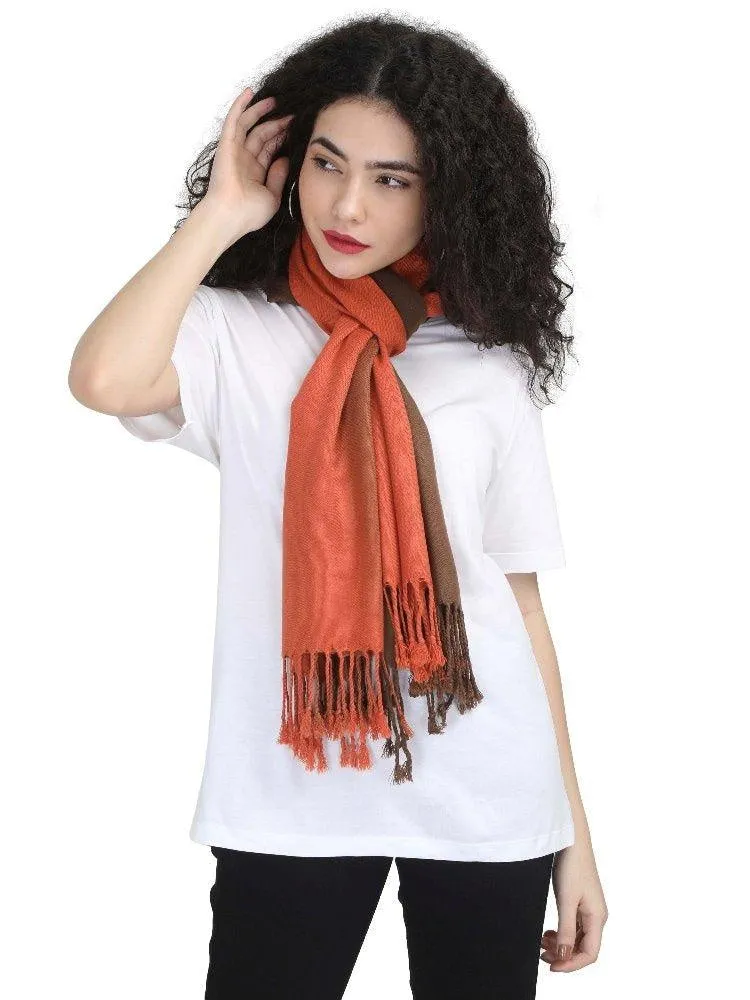 FabSeasons Brown Orange Solid Dual Tone - Double Color Cotton Unisex Scarf