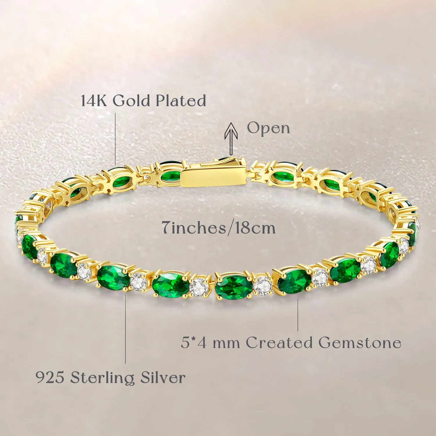 FANCIME "Glamour Radiance" May Birthstone Fancy Cut Tennis Emerald Sterling Silver Bracelet