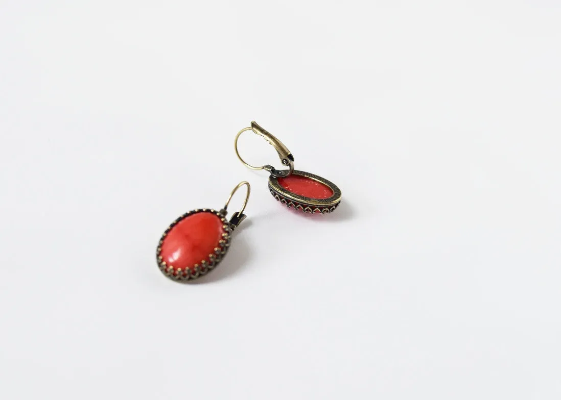 Faux Coral Crown Earrings - Large Oval