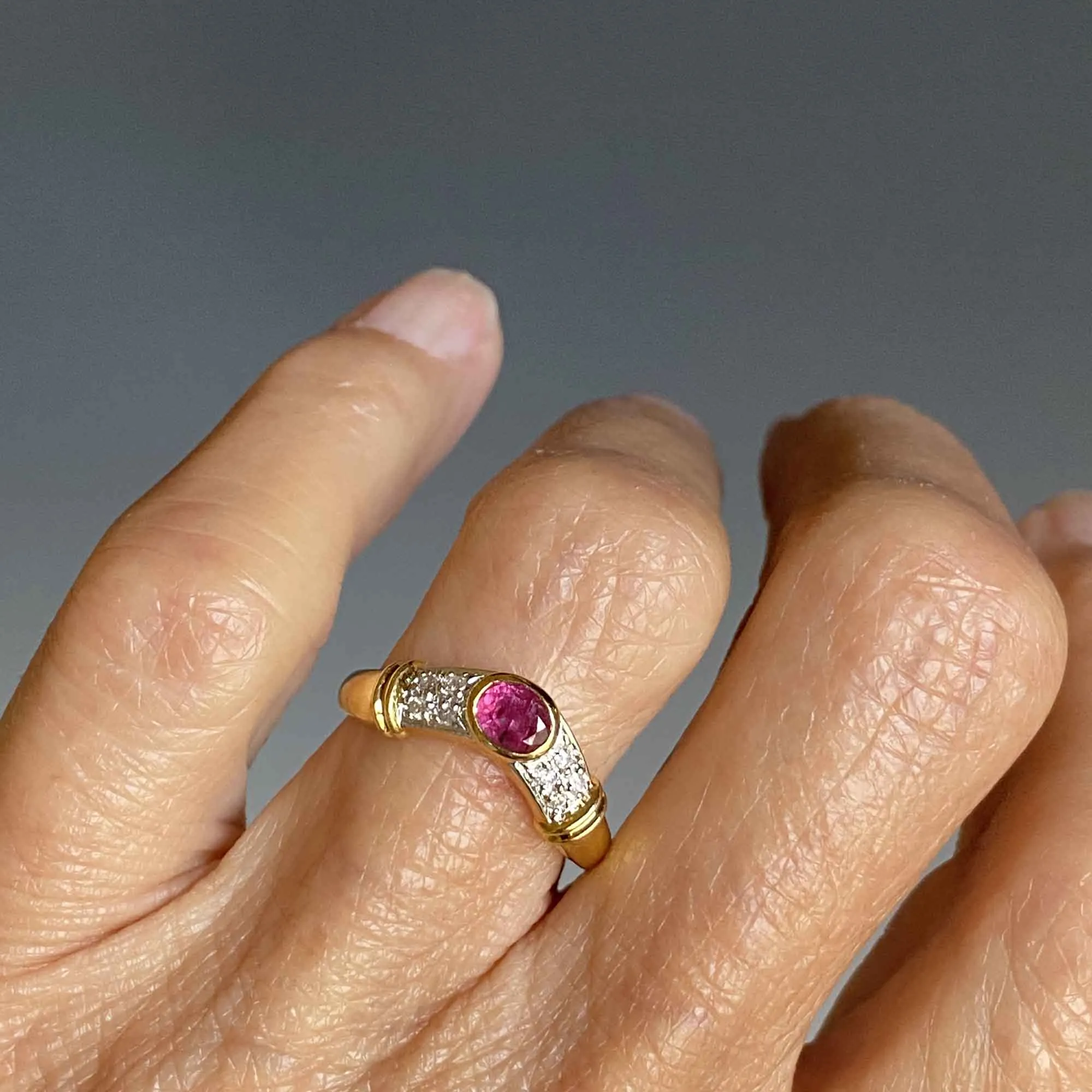 Fine 18K Gold Diamond Ruby Chevron Ring