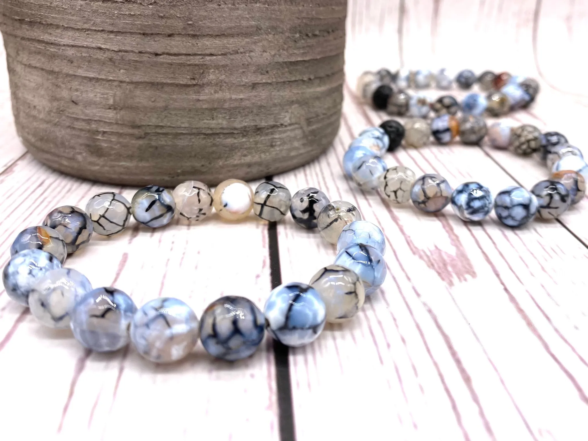 Fired Agate Crystal Chunky Beaded Bracelet - Oil Diffuser Bracelet