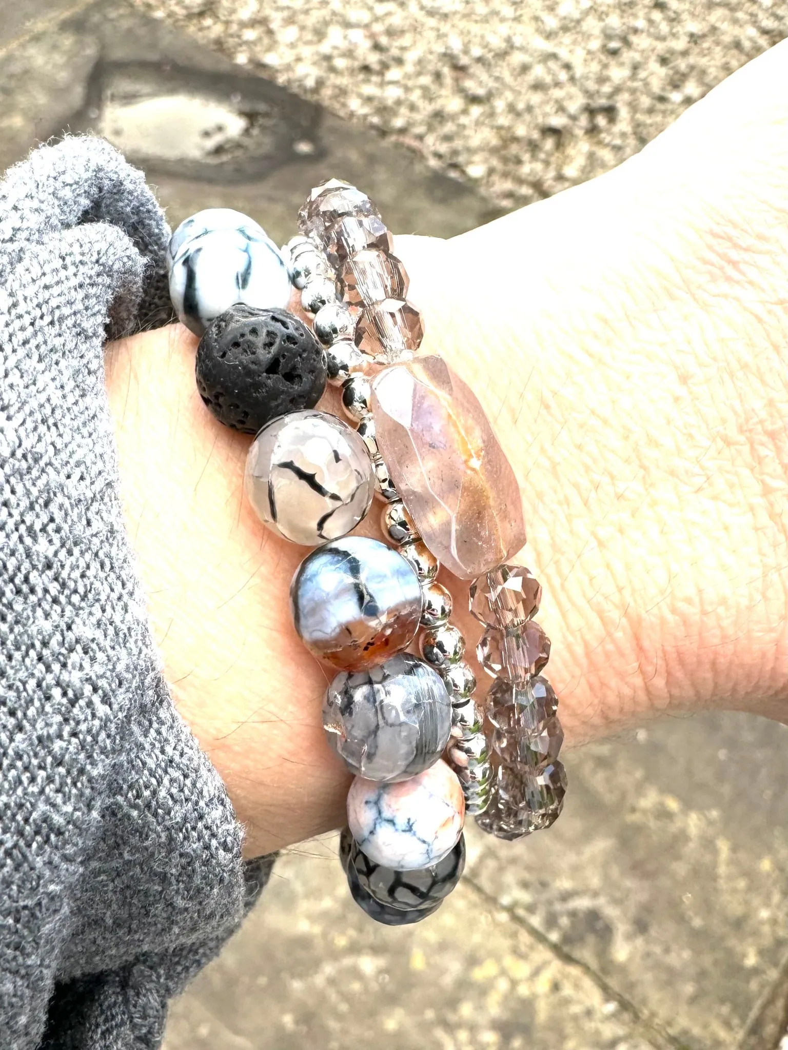 Fired Agate Crystal Chunky Beaded Bracelet - Oil Diffuser Bracelet