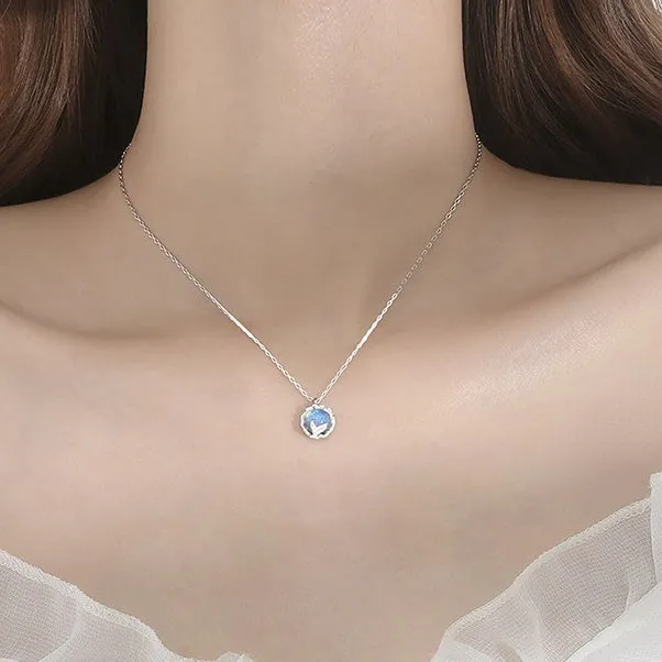 Fishtail with Moonstone Circle Pendant Silver Necklace for Women