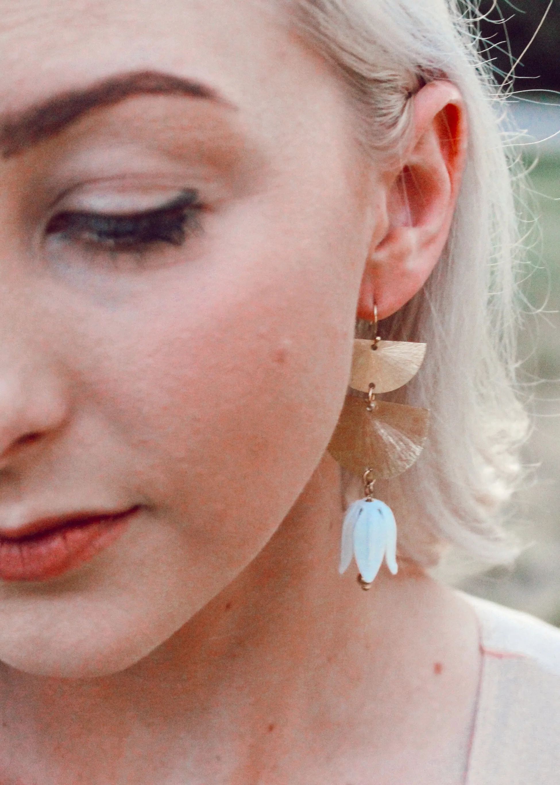 Flora Flower Bell Dangle Earrings White