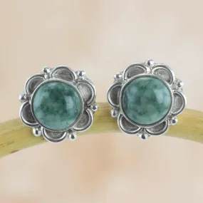 Forest Princess Jade & Silver Button Earrings