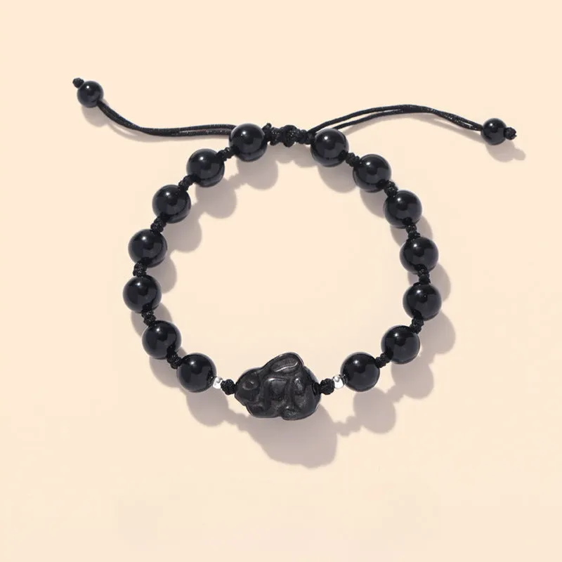 Fortune's Favor Handwoven Crystal and Obsidian Bracelet