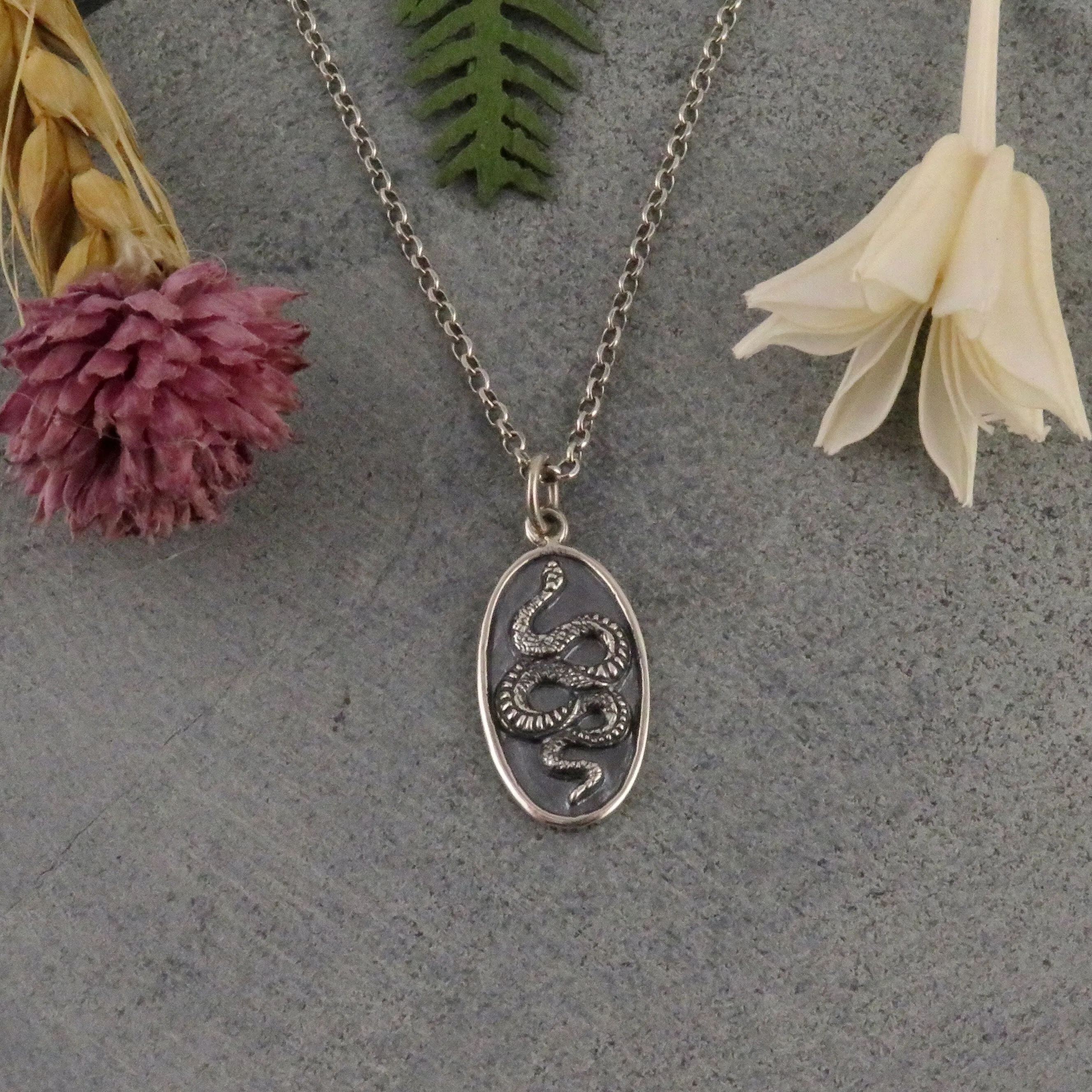 Framed Oval Snake Pendant Necklace