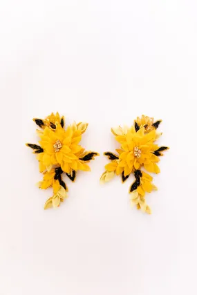 Garden Party Yellow Hand Embroidered Statement Earrings