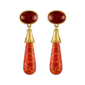 Garnet and Coral Granulated Amphora Earrings