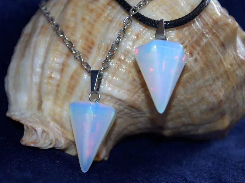 Genuine moonstone opalite pendant necklace Pyramid pendant Gift for Girl Summer Pendant Triangle opalite moonstone unisex pendant necklace