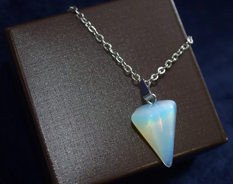 Genuine moonstone opalite pendant necklace Pyramid pendant Gift for Girl Summer Pendant Triangle opalite moonstone unisex pendant necklace