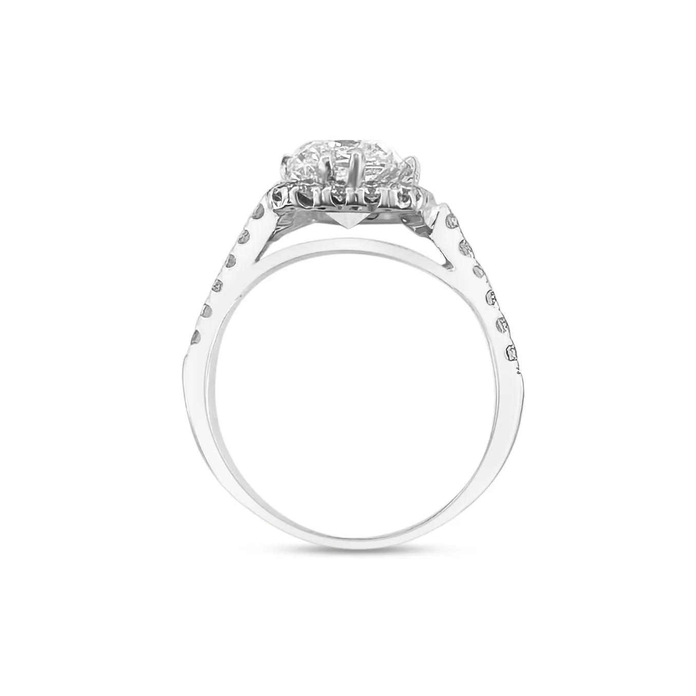 GIA Graded Cushion Cut & Round Brilliant Halo Natural Diamond Engagement Ring in 14k White Gold