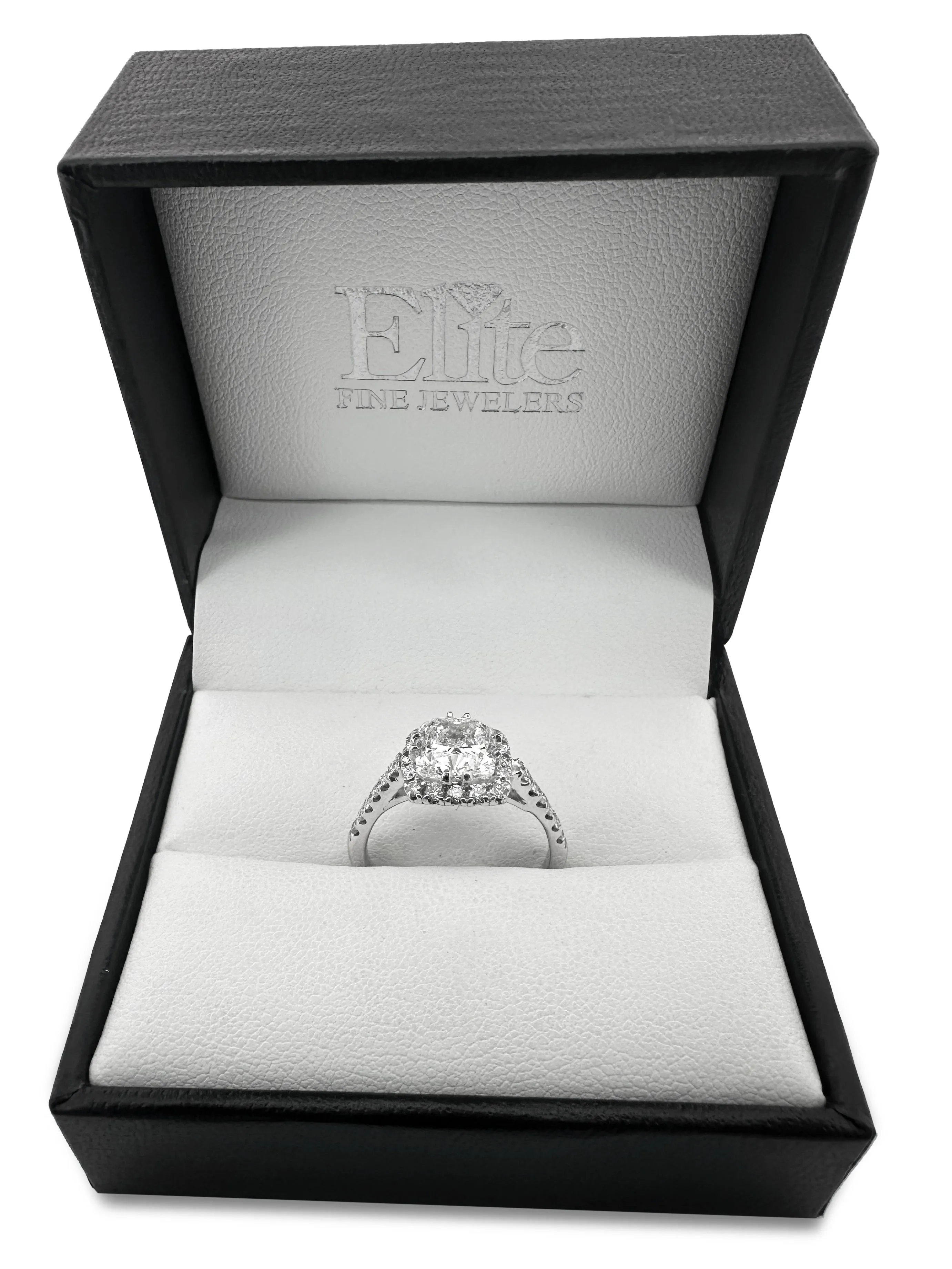 GIA Graded Cushion Cut & Round Brilliant Halo Natural Diamond Engagement Ring in 14k White Gold