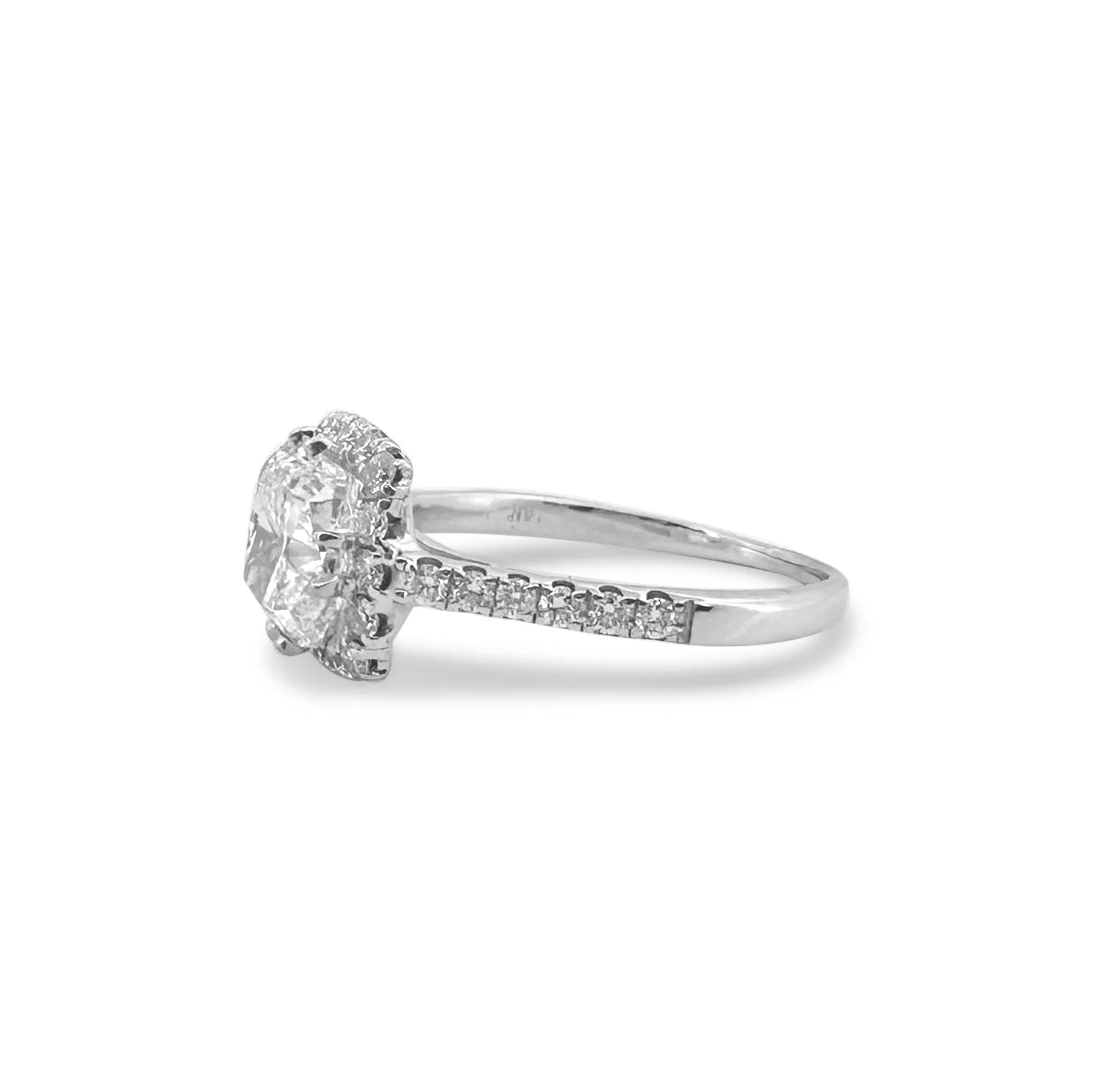 GIA Graded Cushion Cut & Round Brilliant Halo Natural Diamond Engagement Ring in 14k White Gold