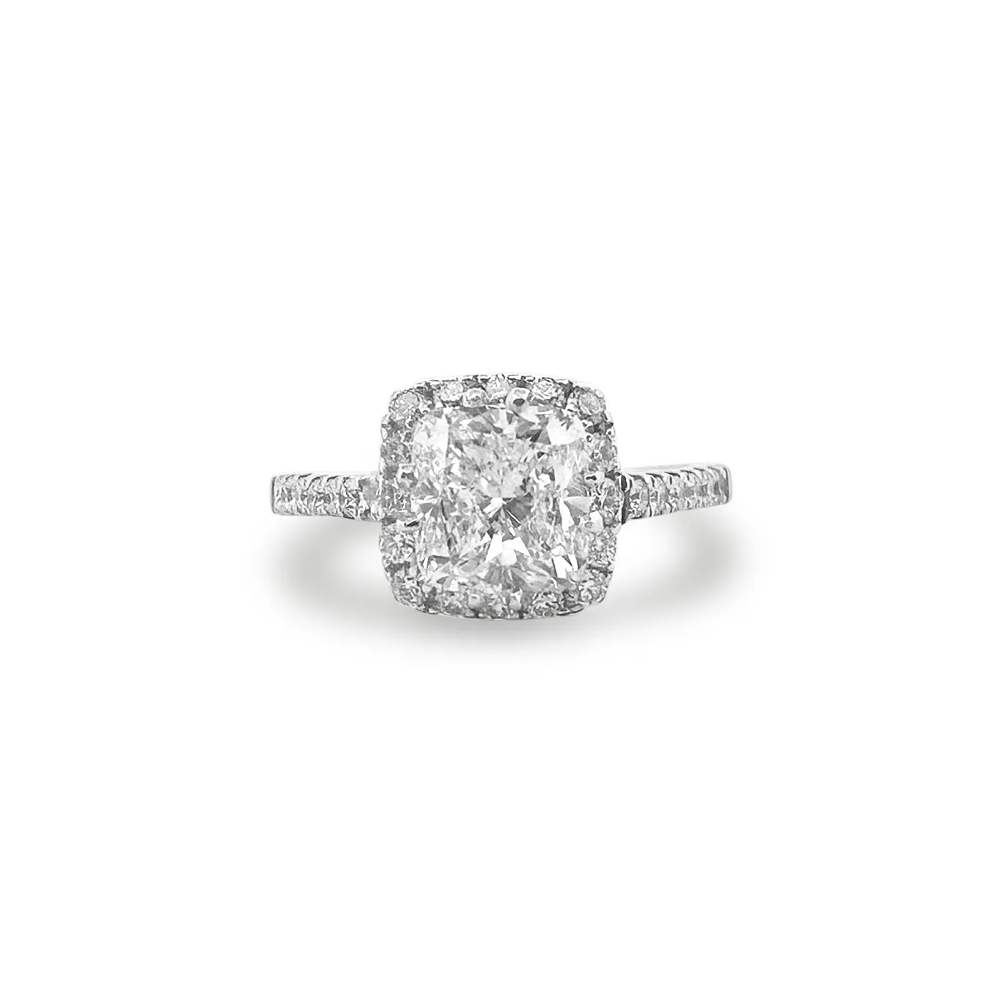 GIA Graded Cushion Cut & Round Brilliant Halo Natural Diamond Engagement Ring in 14k White Gold