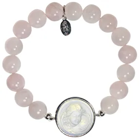 Glass Dream Angel Rose Quartz 10mm Stretch Bracelet (Sterling Silvertone/Crystal AB)