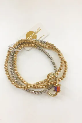 Gold & Silver Bead Bracelet - Rainbow CZ